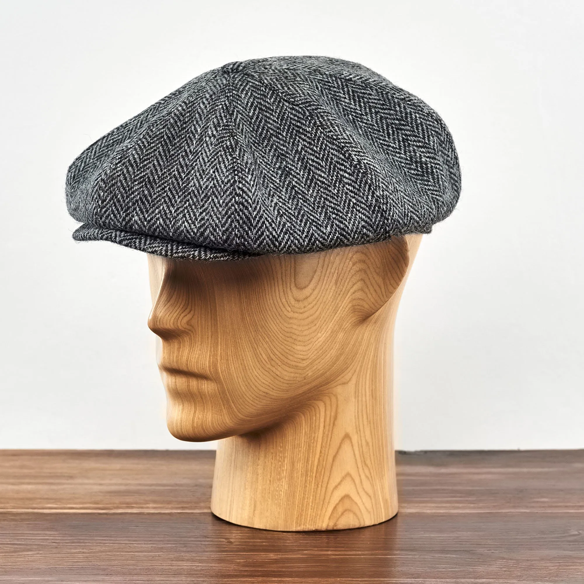 Eight Piece Herringbone Wool Newsboy Cap-Mint Green