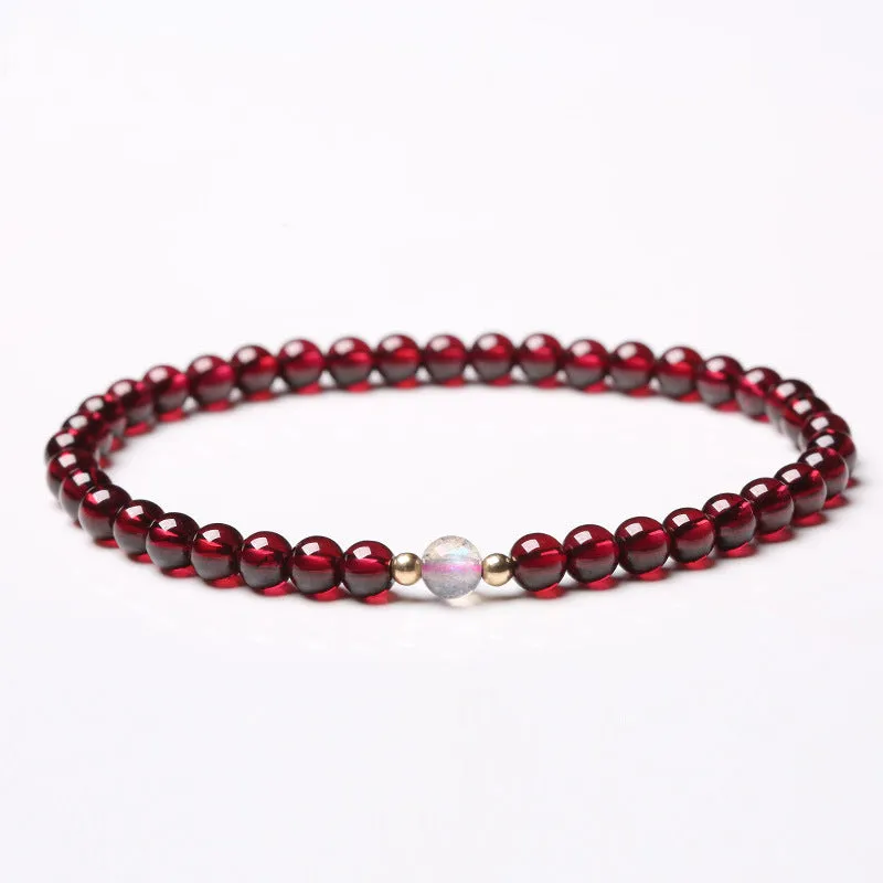 Elegant 14k Gold Garnet and Moonlight Stone Bracelet for Women