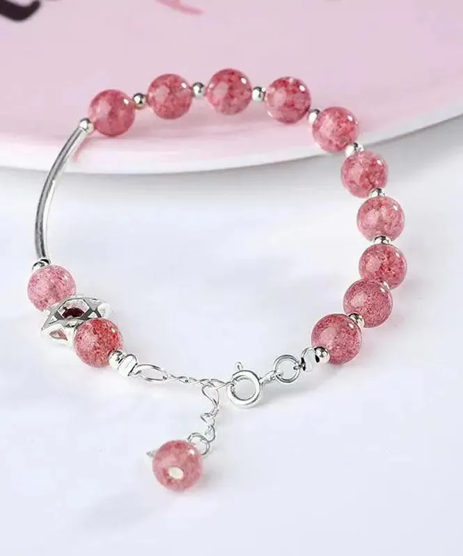 Elegant Aqua Red Sterling Silver Strawberry Crystal Garnet Charm Bracelet ML0674