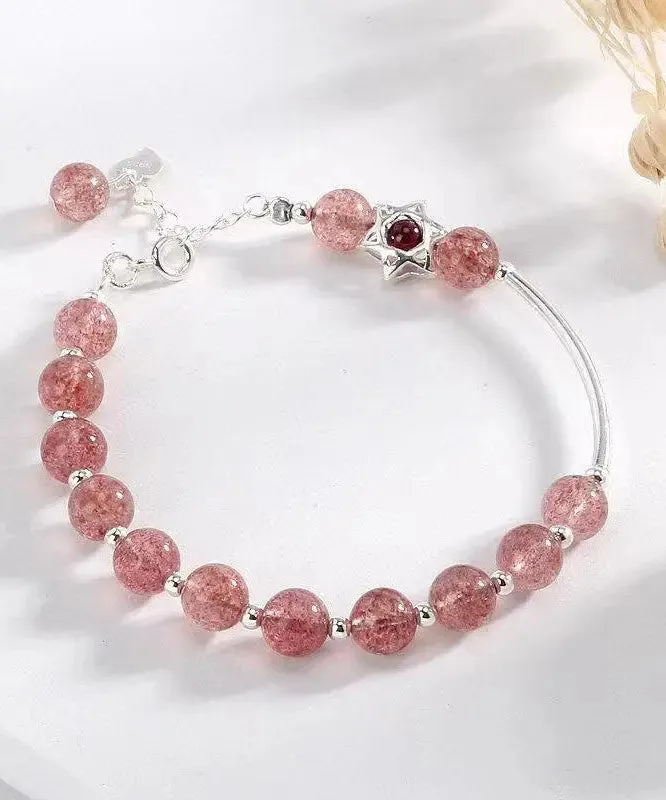 Elegant Aqua Red Sterling Silver Strawberry Crystal Garnet Charm Bracelet ML0674