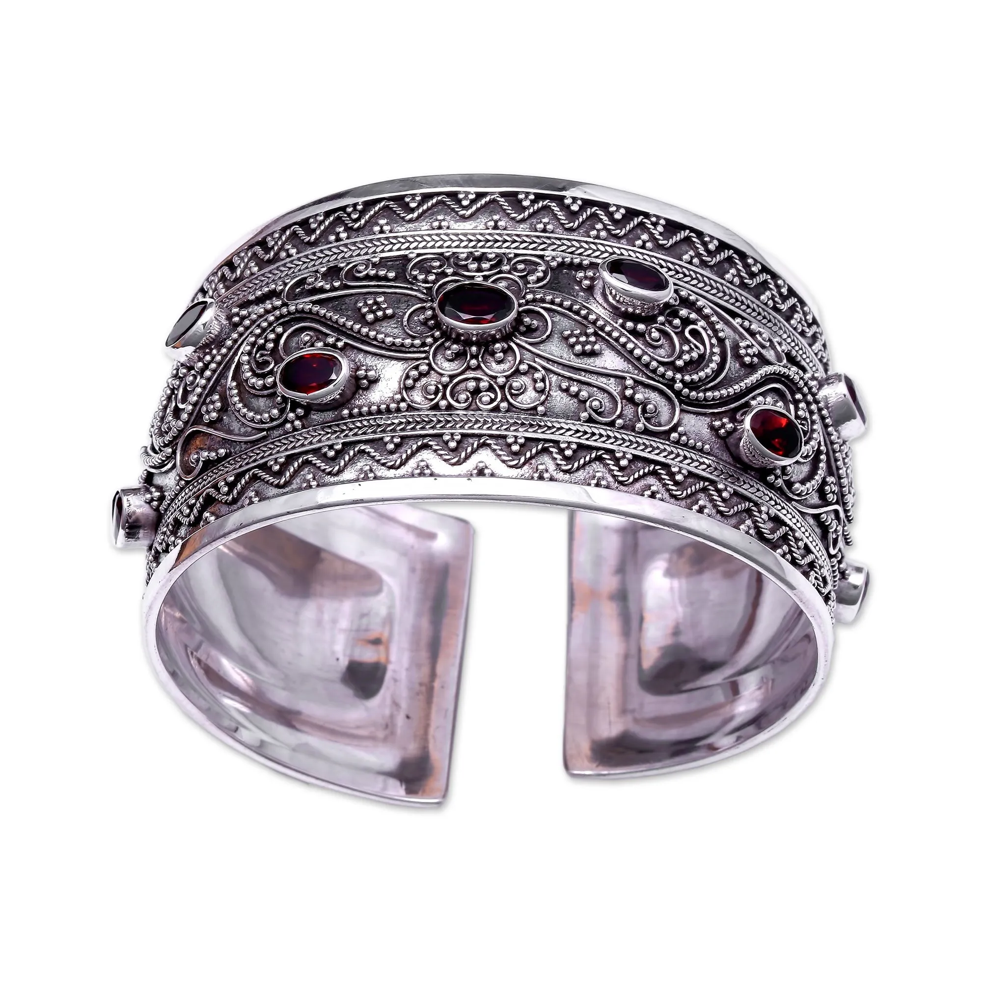 Elegant Sister Handcrafted Garnet Cuff Bracelet from Bali