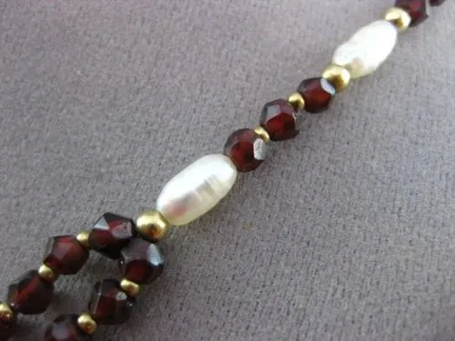 ESTATE 14KT YELLOW GOLD AAA GARNET & AAA PEARL DOUBLE STRANDED NECKLACE #20589