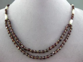 ESTATE 14KT YELLOW GOLD AAA GARNET & AAA PEARL DOUBLE STRANDED NECKLACE #20589