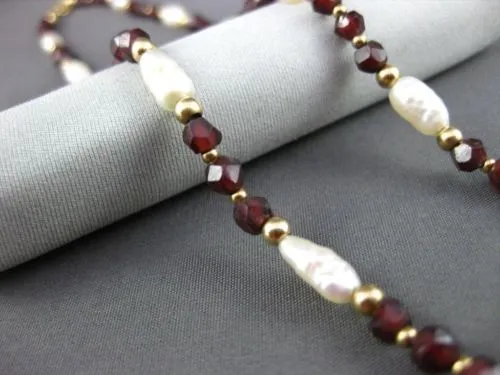 ESTATE 14KT YELLOW GOLD AAA GARNET & AAA PEARL DOUBLE STRANDED NECKLACE #20589