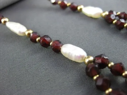 ESTATE 14KT YELLOW GOLD AAA GARNET & AAA PEARL DOUBLE STRANDED NECKLACE #20589