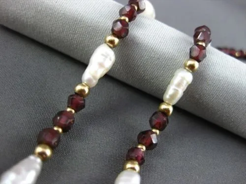 ESTATE 14KT YELLOW GOLD AAA GARNET & AAA PEARL DOUBLE STRANDED NECKLACE #20589