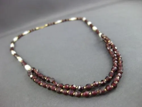 ESTATE 14KT YELLOW GOLD AAA GARNET & AAA PEARL DOUBLE STRANDED NECKLACE #20589