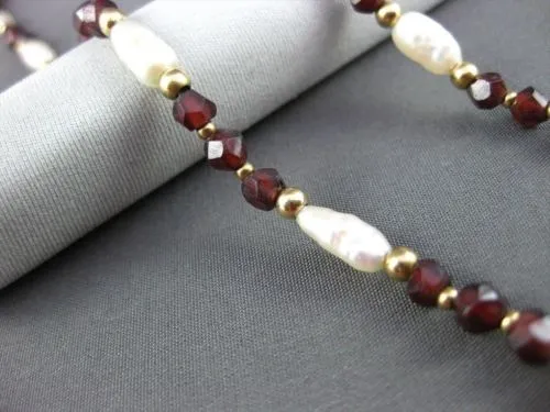 ESTATE 14KT YELLOW GOLD AAA GARNET & AAA PEARL DOUBLE STRANDED NECKLACE #20589