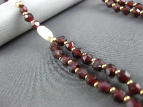 ESTATE 14KT YELLOW GOLD AAA GARNET & AAA PEARL DOUBLE STRANDED NECKLACE #20589