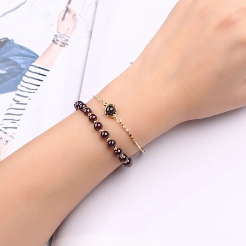 Exquisite 14k Gold-Plated Natural Wine Red Garnet Bracelet for Women with Unique Design