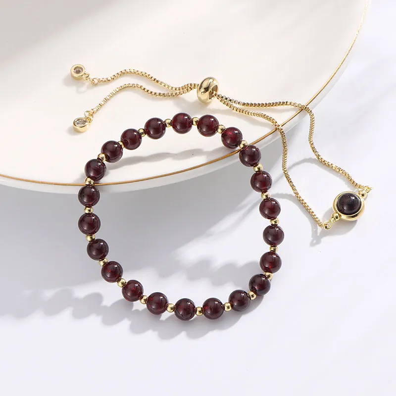 Exquisite 14k Gold-Plated Natural Wine Red Garnet Bracelet for Women with Unique Design