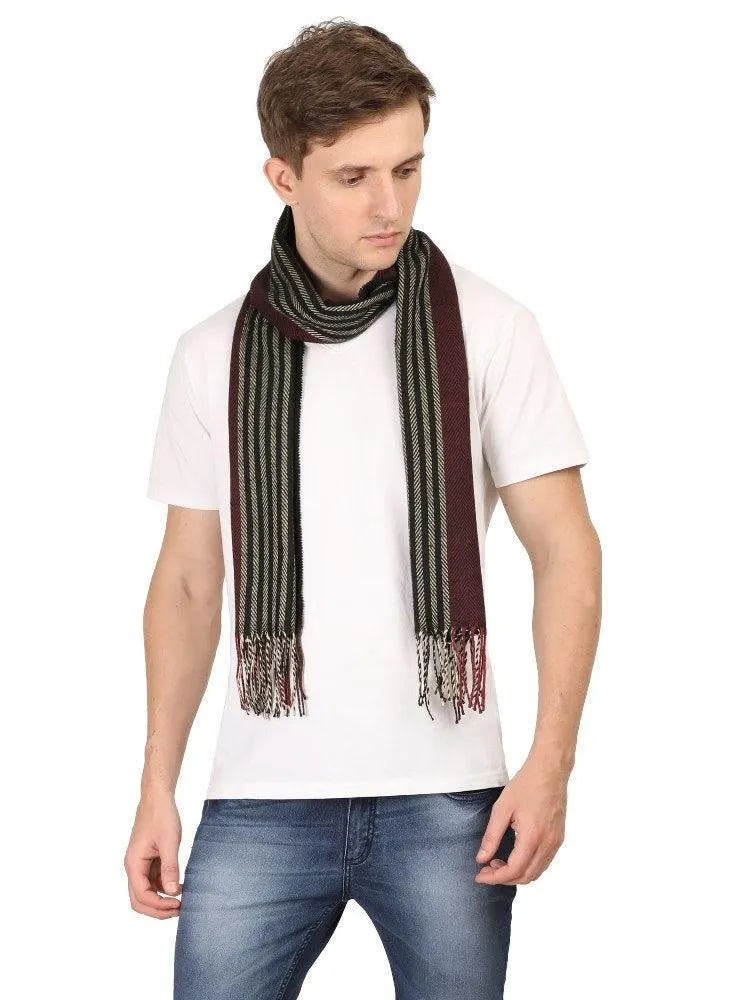 FabSeasons Black Stripes Men's Casual Self Design Acrylic Woolen Muffler, Scarf