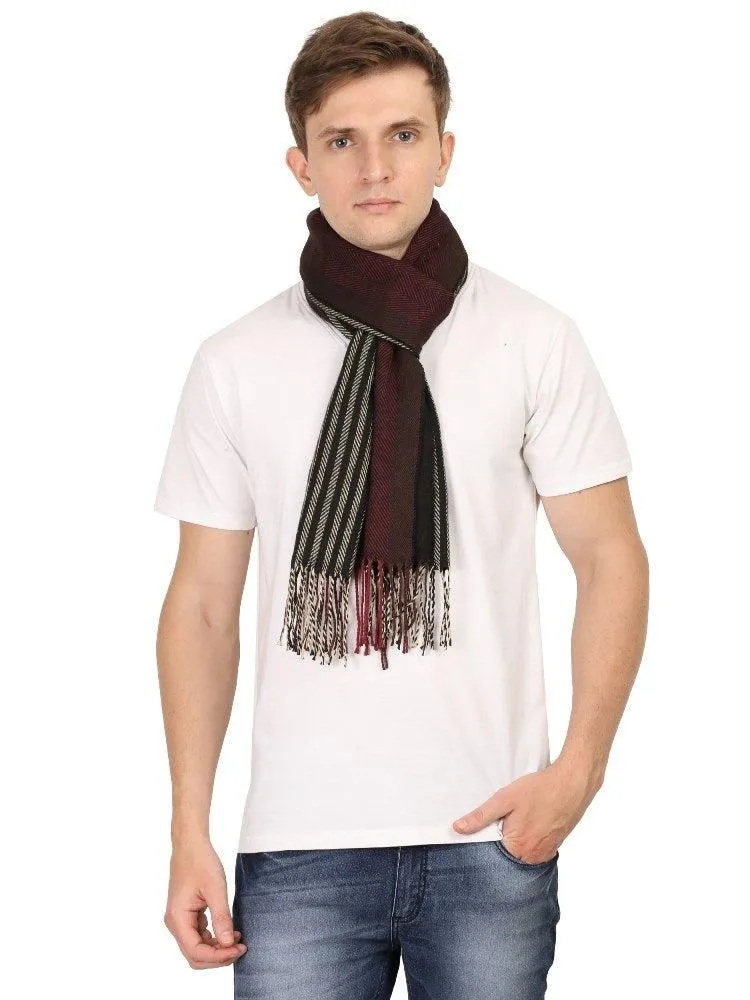 FabSeasons Black Stripes Men's Casual Self Design Acrylic Woolen Muffler, Scarf