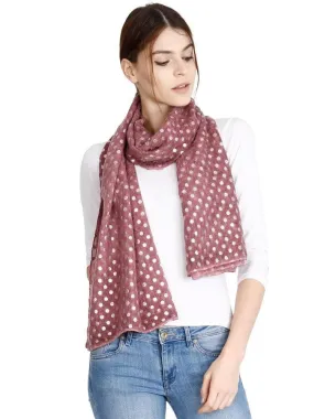 FabSeasons Casual Maroon Cotton Solid Scarf with Printed Silver Polka Dots