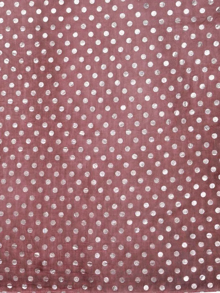 FabSeasons Casual Maroon Cotton Solid Scarf with Printed Silver Polka Dots