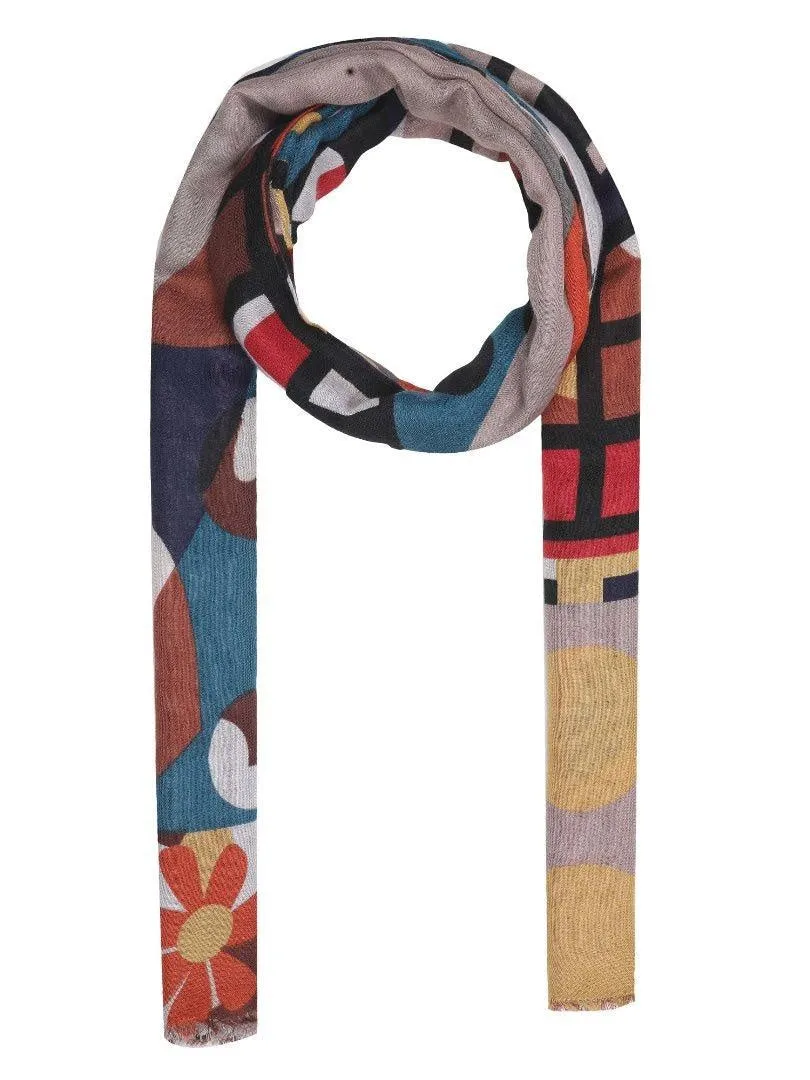 FabSeasons Stylish Brown Abstract Printed Cotton Scarves for Summer & Winter