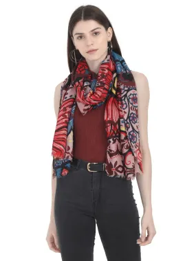 FabSeasons Stylish Red Floral Printed Cotton Scarves For Women