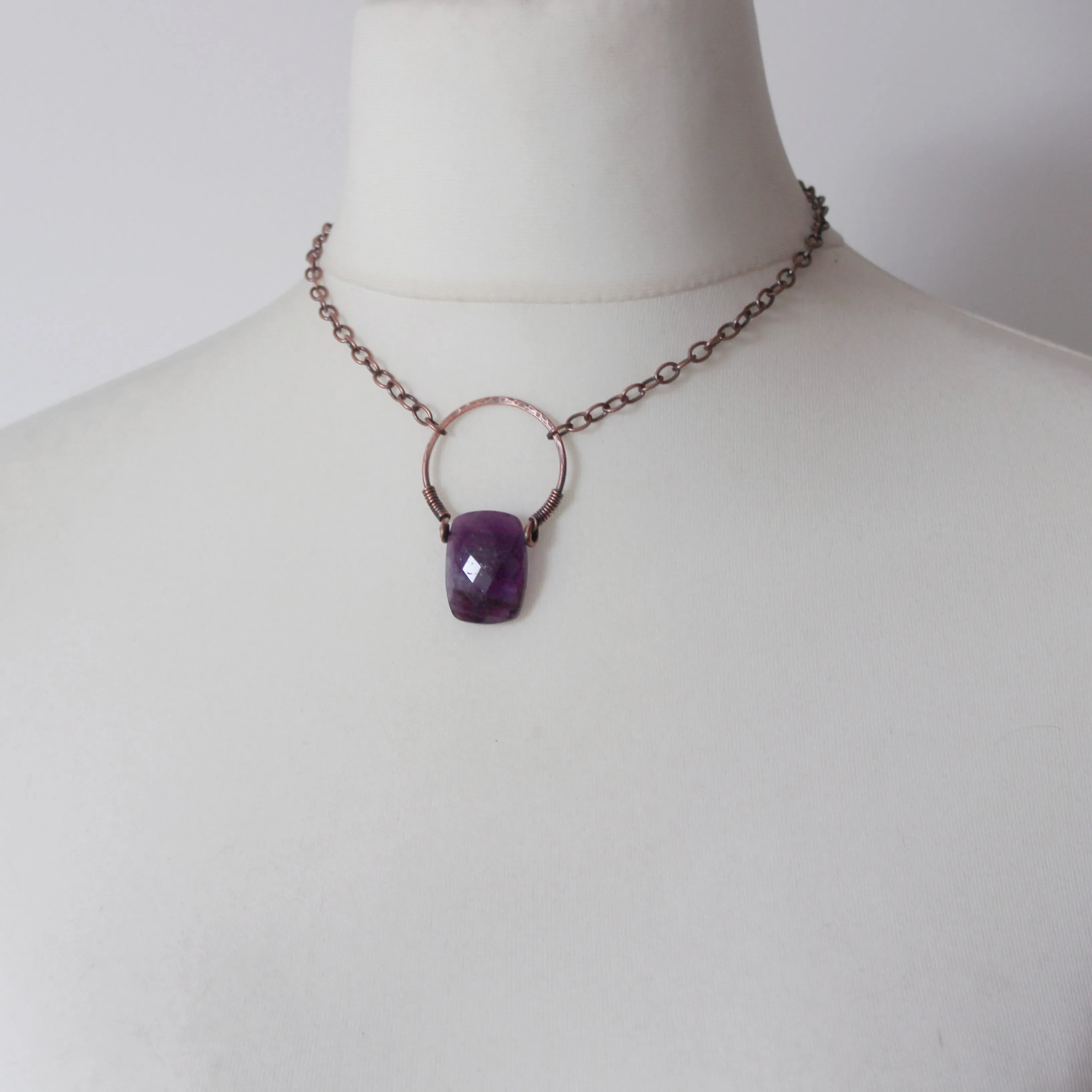 Faceted Amethyst Nimbus Pendant Necklace in Copper