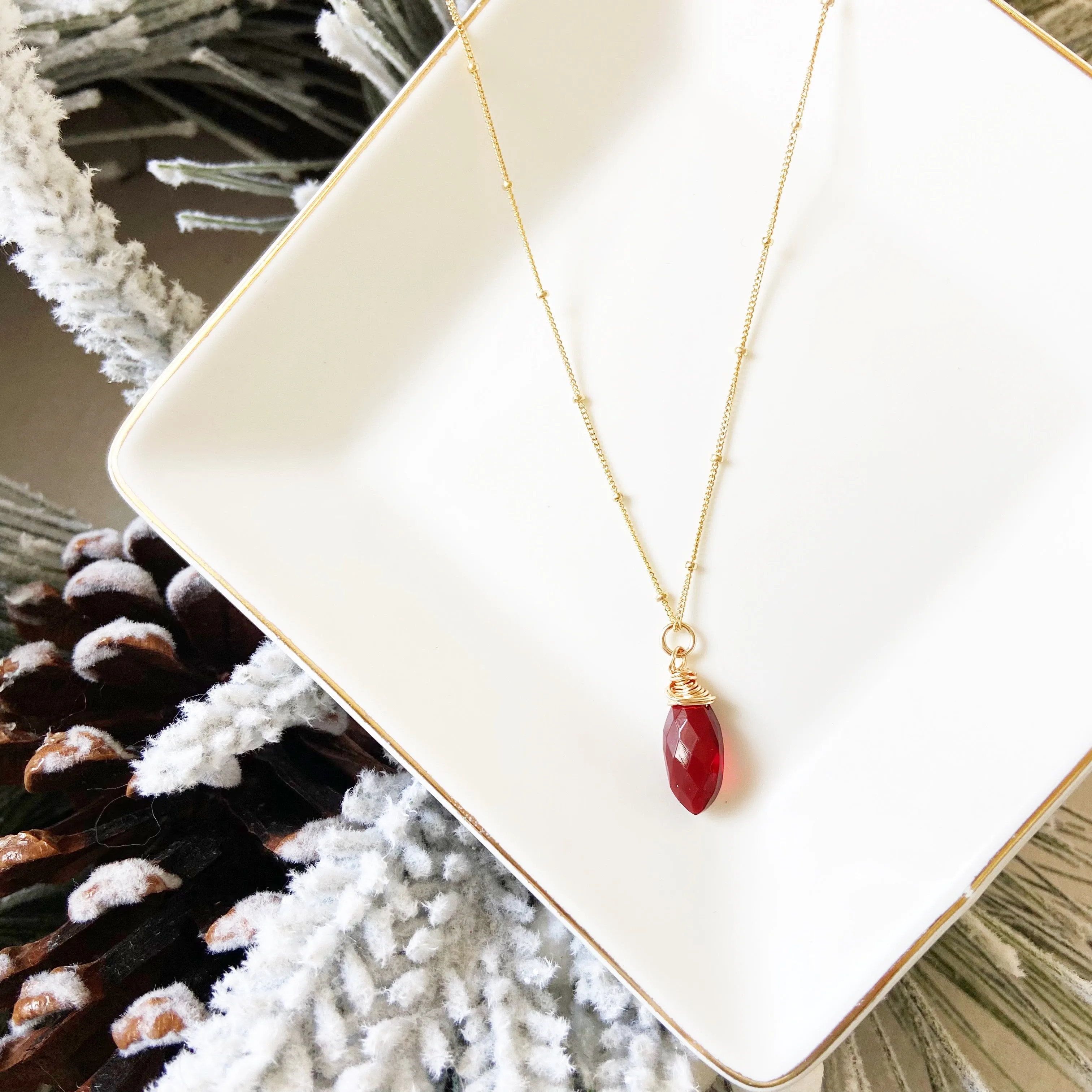 Faceted Garnet Necklace (18 inches) in Gold or Silver