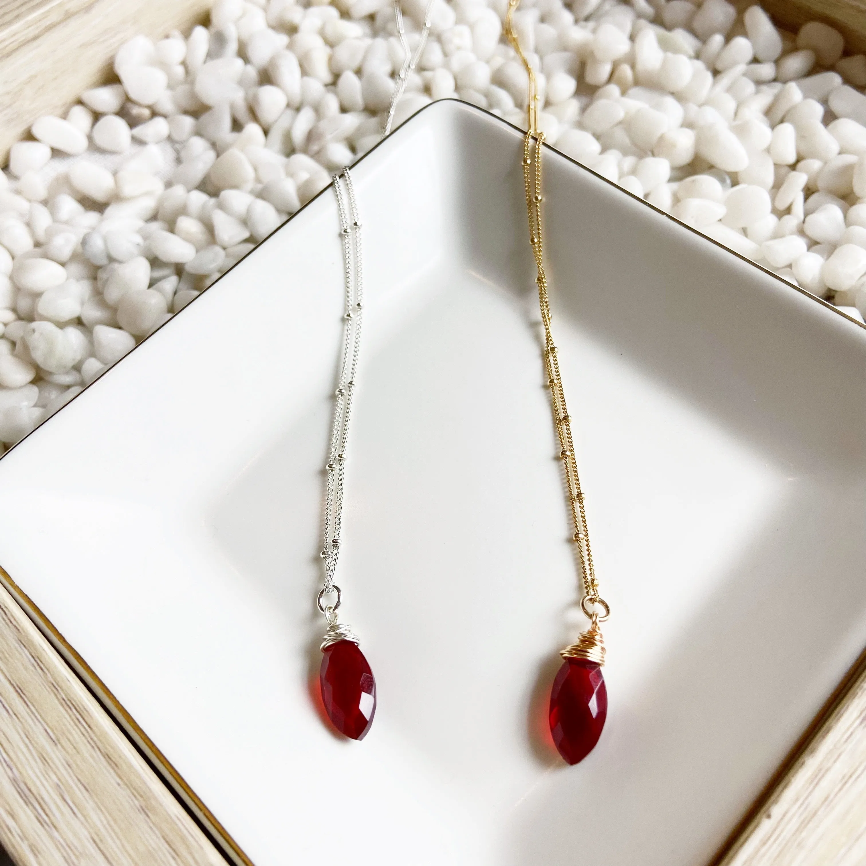 Faceted Garnet Necklace (18 inches) in Gold or Silver