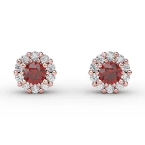 Fana Shared Prong Ruby and Diamond Stud Earrings