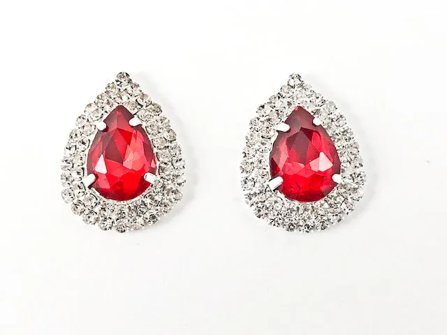 Fancy Pear Shape Dangle Ruby Color Crystal Thick Multi Row Micro Crystal Style Design Fashion Earring Necklace Set