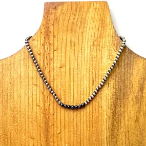 Faux Navajo Pearls Choker Necklace in Silver Tone with Black Beads