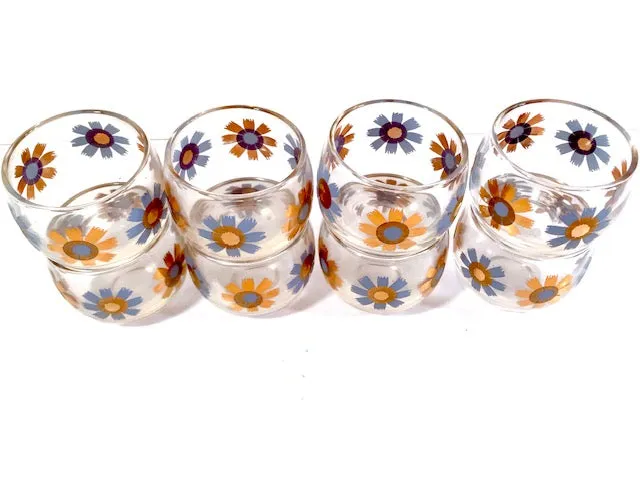 Federal Glass Mid-Century Field of Daisies Small Roly Poly Whiskey Glasses (Set of 8)