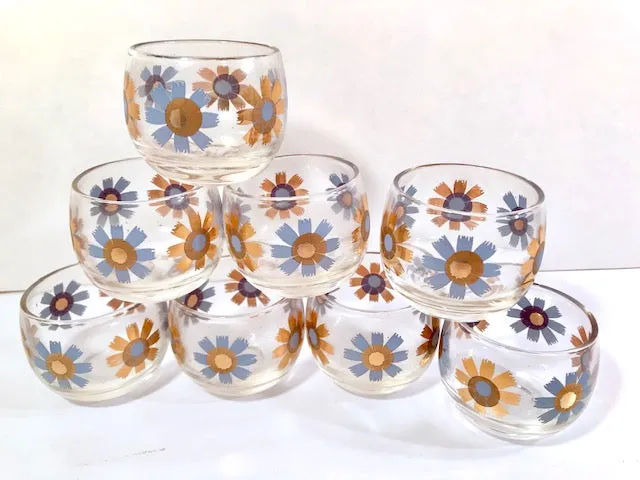 Federal Glass Mid-Century Field of Daisies Small Roly Poly Whiskey Glasses (Set of 8)