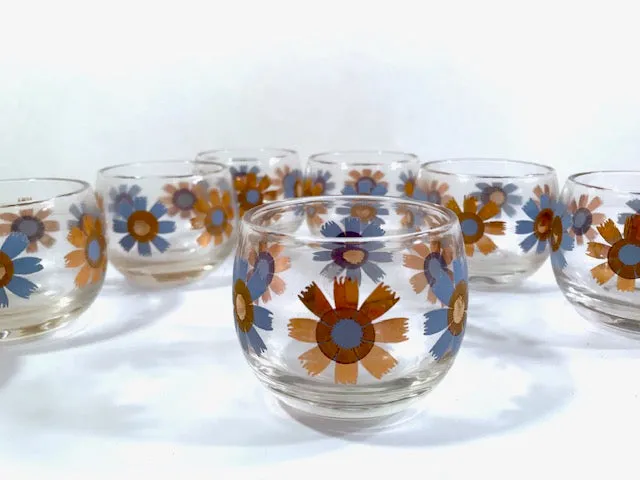 Federal Glass Mid-Century Field of Daisies Small Roly Poly Whiskey Glasses (Set of 8)