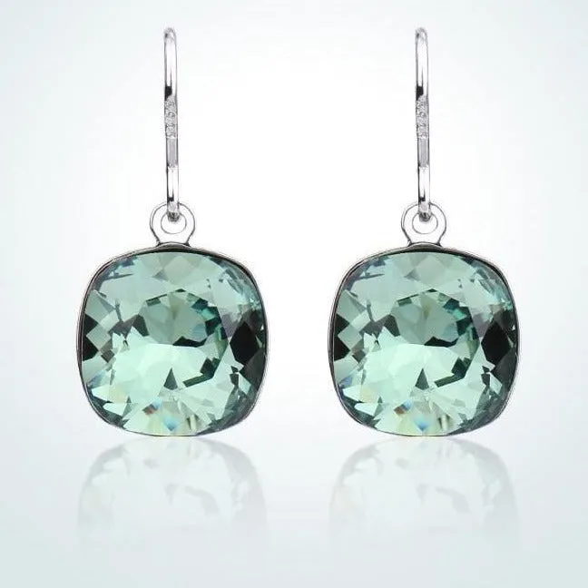 Fine Swarovski Crystal Elegant Square Pendant Drop Earrings