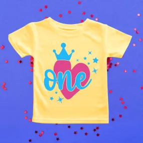 First Birthday T-Shirt with a Crown Heart & Stars