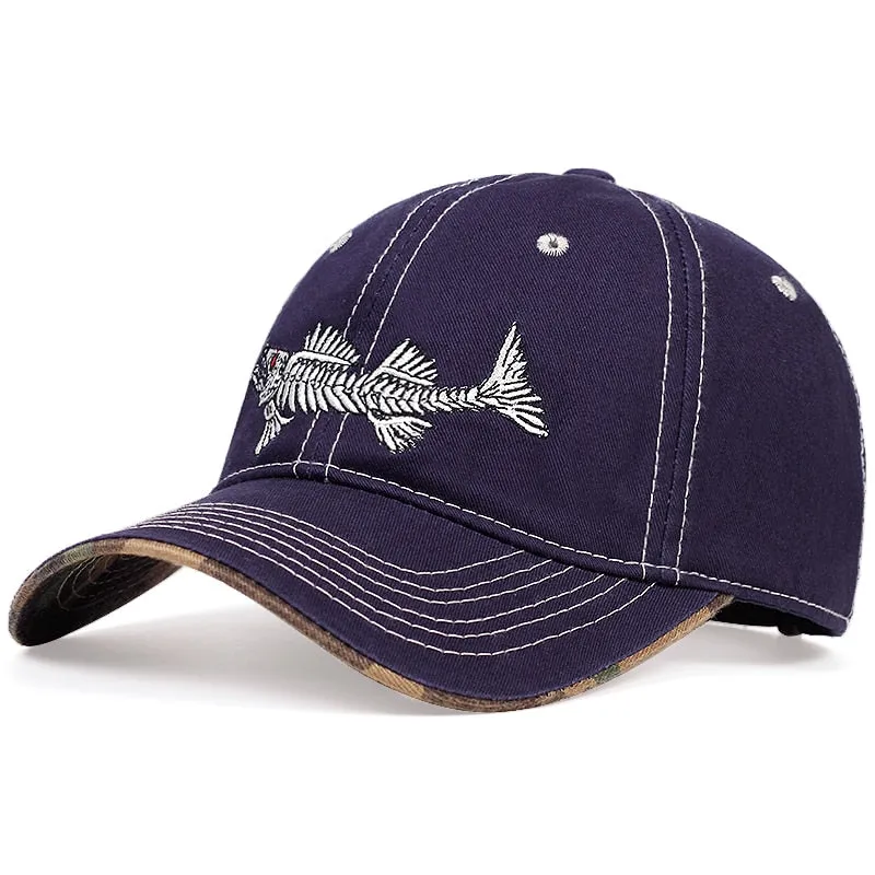 Fish bone embroidery baseball cap fashion unisex wild snapback caps adjustable truck hats cotton casual hats