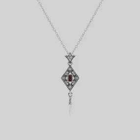 FLAPPER. Gatsby Garnet & Sword Necklace - Silver