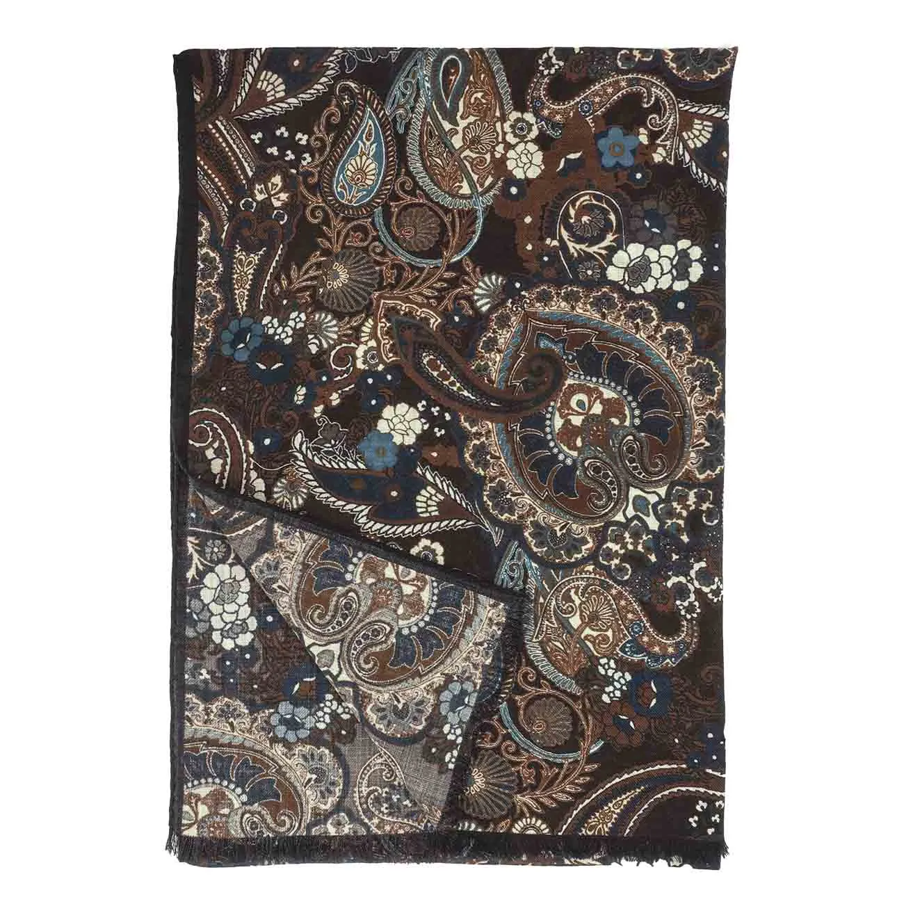 Fringed wool macro paisley design hand made scarf