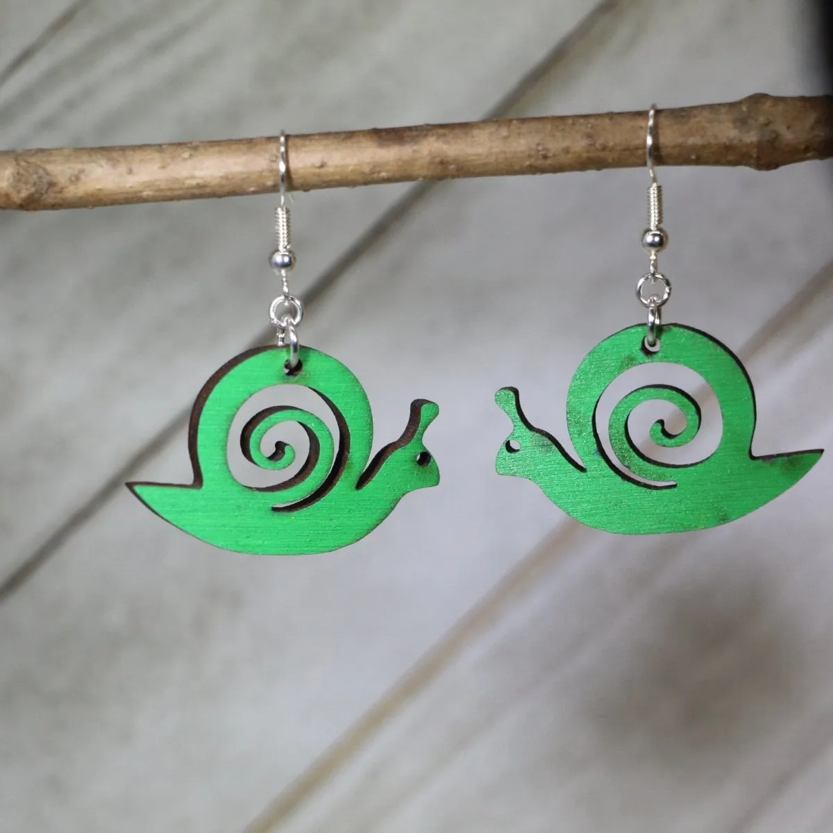 Garden Snail Wooden Dangle Earrings by Cate's Concepts, LLC