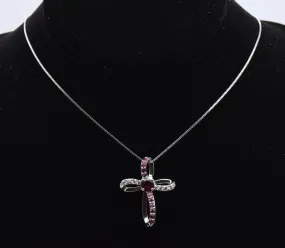 Garnet and Topaz Sterling Silver Cross Pendant on Sterling Silver Chain Necklace