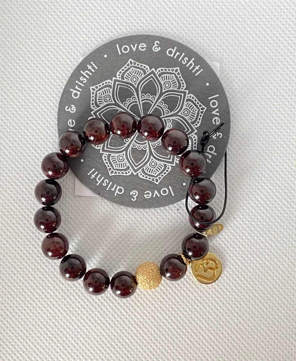 Garnet Bracelet with Om Charm