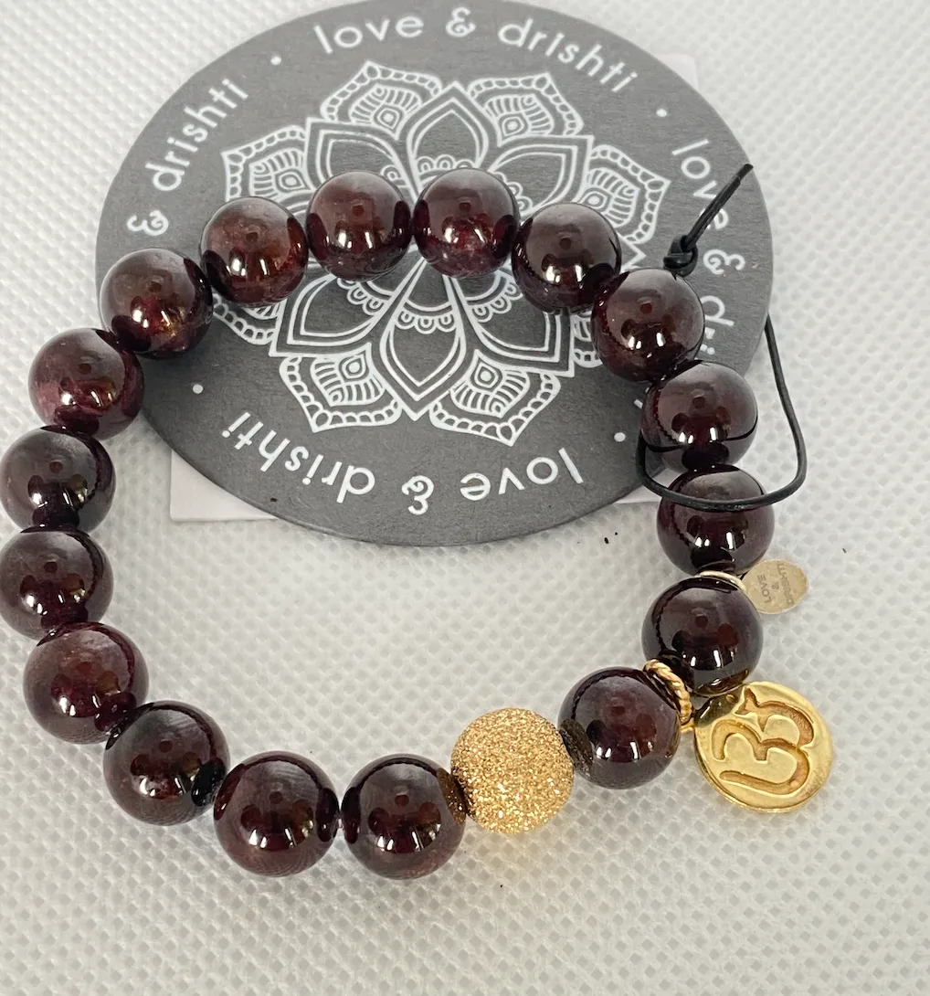 Garnet Bracelet with Om Charm