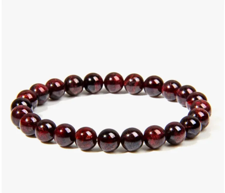 Garnet gemstone, stretch cording, yoga, bracelet, jewelry.