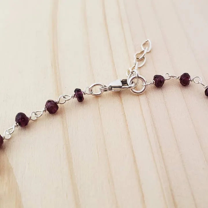 Garnet Gemstone Wire Wrapped Sterling Silver Bracelet