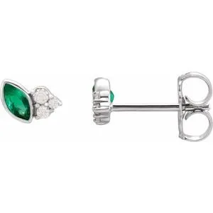 Gem & Diamond Marquise Stud Earrings (Gemstone color variety)