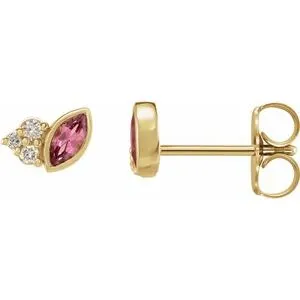 Gem & Diamond Marquise Stud Earrings (Gemstone color variety)