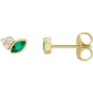 Gem & Diamond Marquise Stud Earrings (Gemstone color variety)