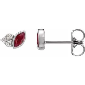 Gem & Diamond Marquise Stud Earrings (Gemstone color variety)