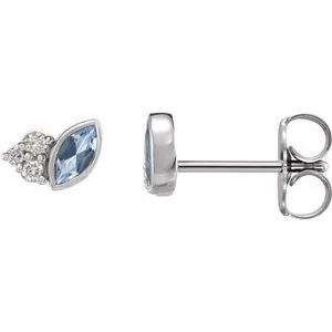 Gem & Diamond Marquise Stud Earrings (Gemstone color variety)