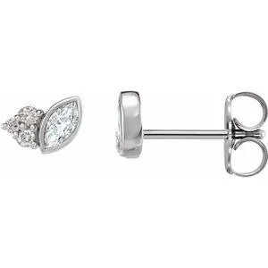 Gem & Diamond Marquise Stud Earrings (Gemstone color variety)