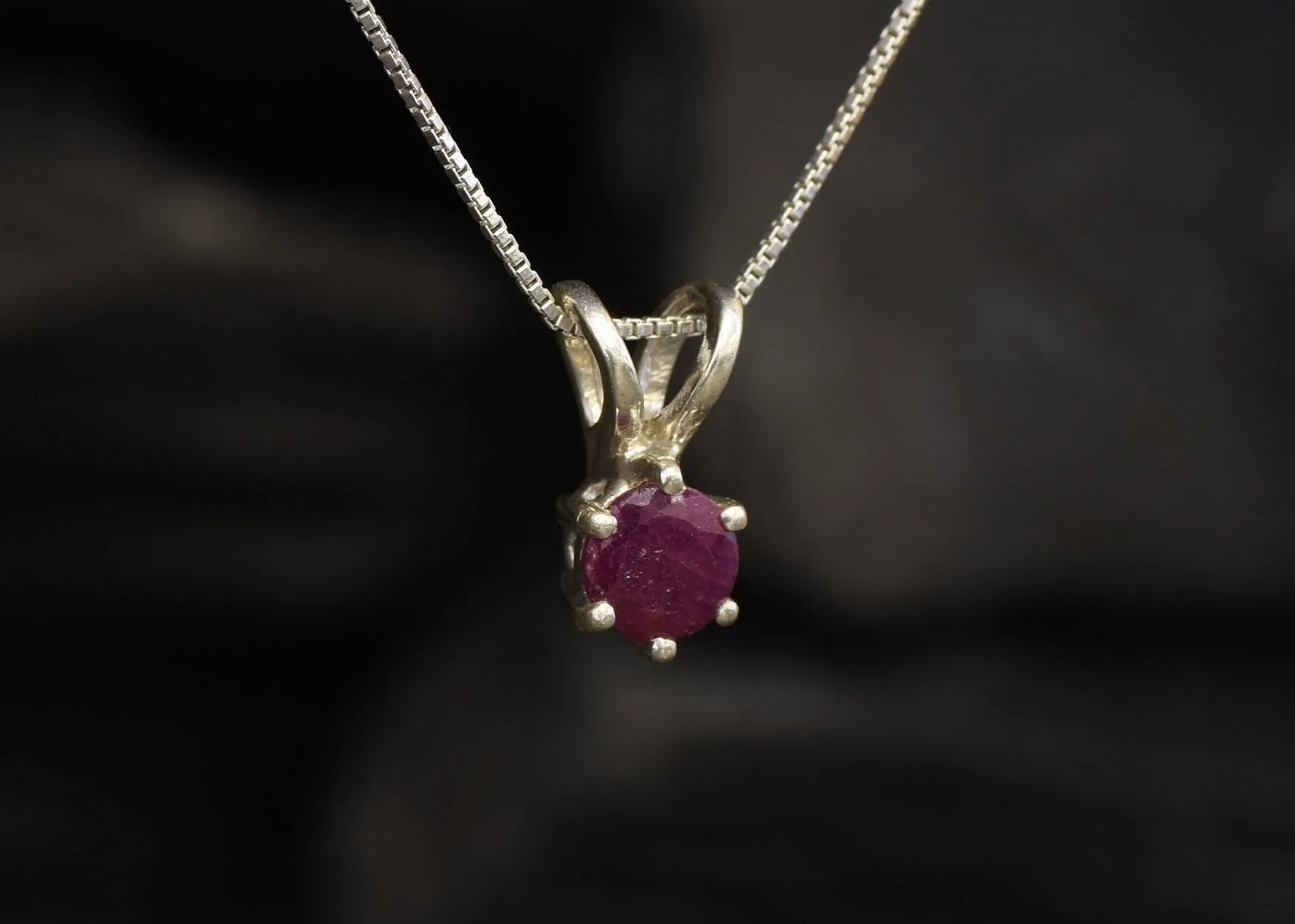 Genuine Ruby Pendant - Dainty Red Necklace - July Birthstone Necklace