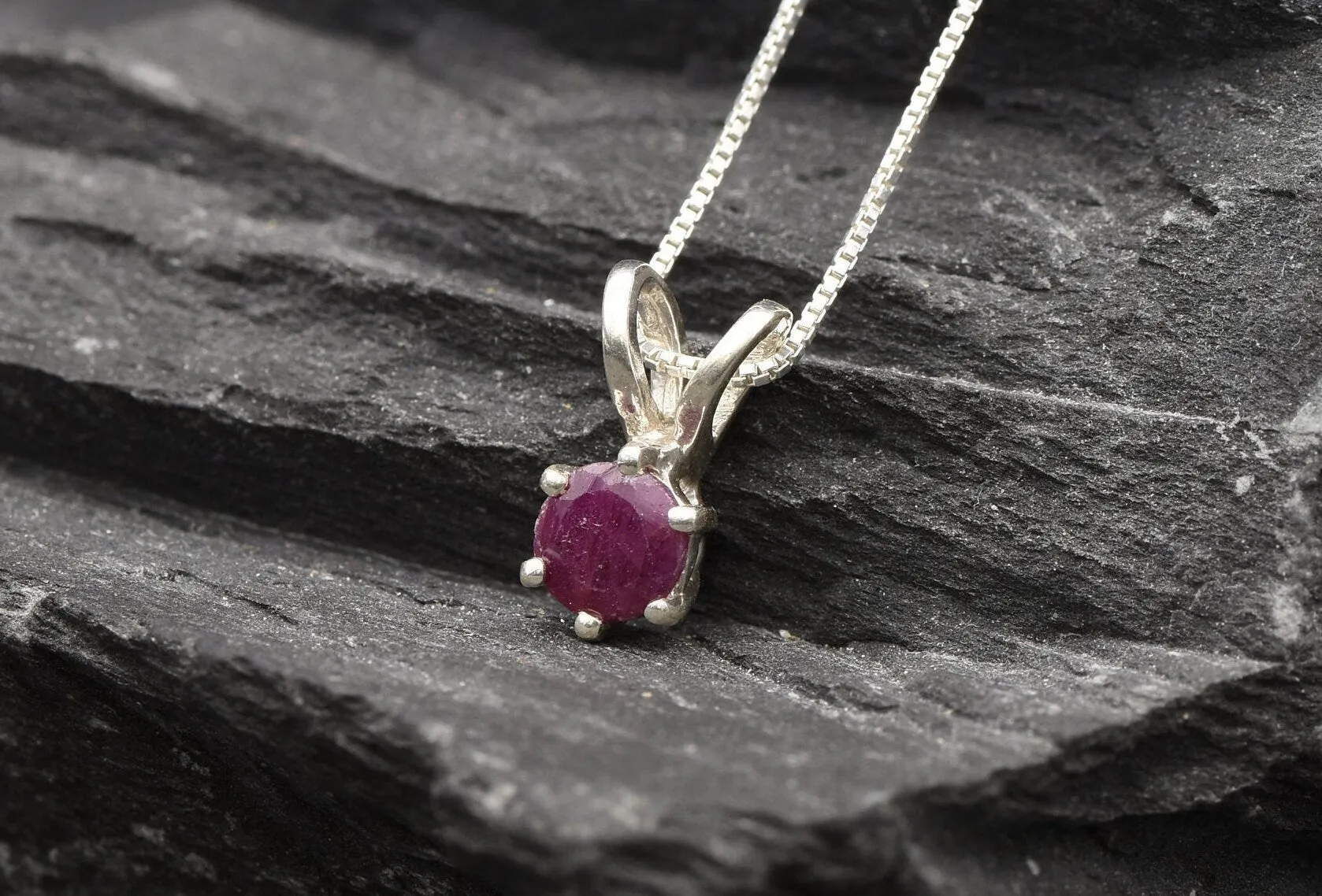 Genuine Ruby Pendant - Dainty Red Necklace - July Birthstone Necklace