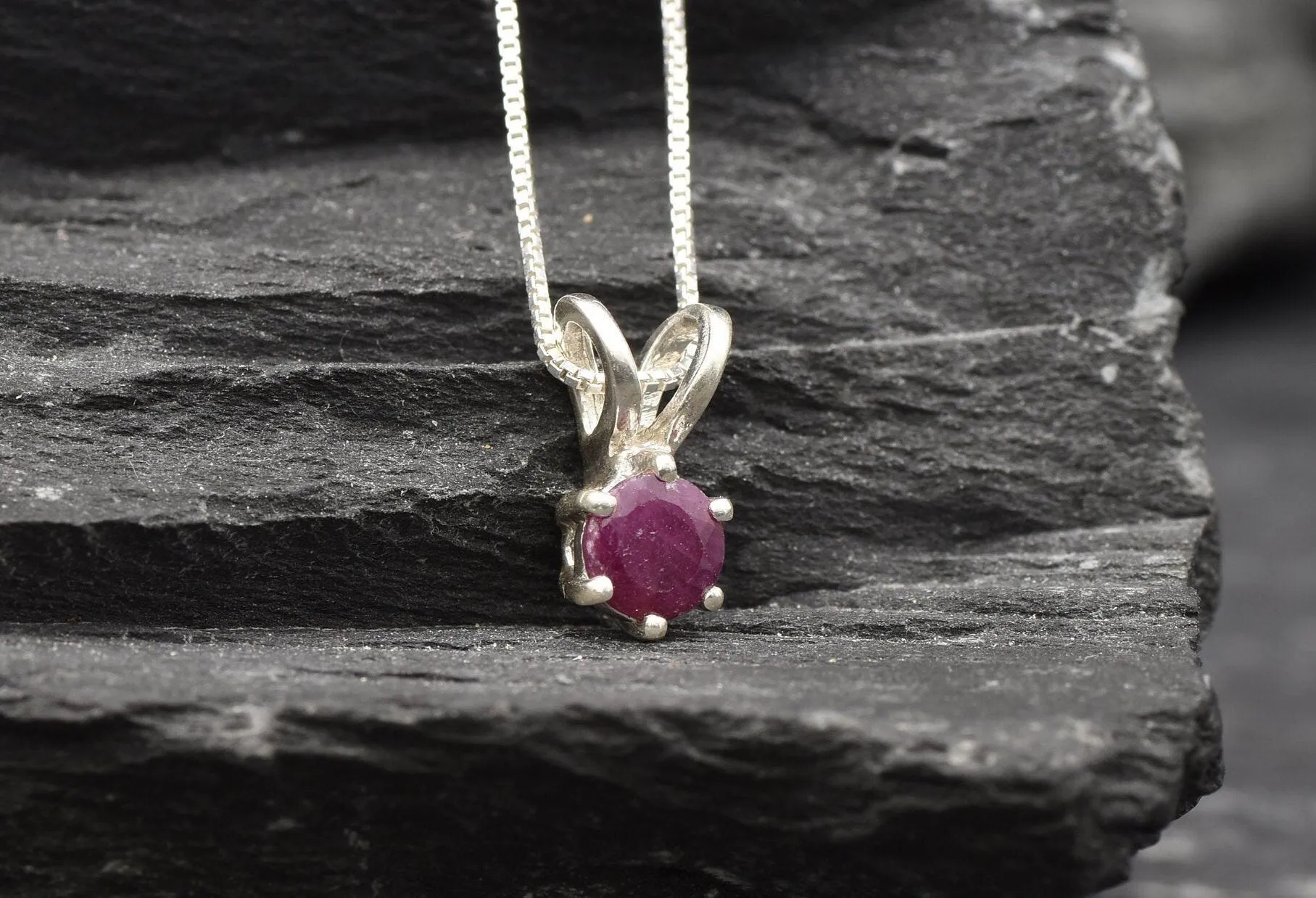 Genuine Ruby Pendant - Dainty Red Necklace - July Birthstone Necklace